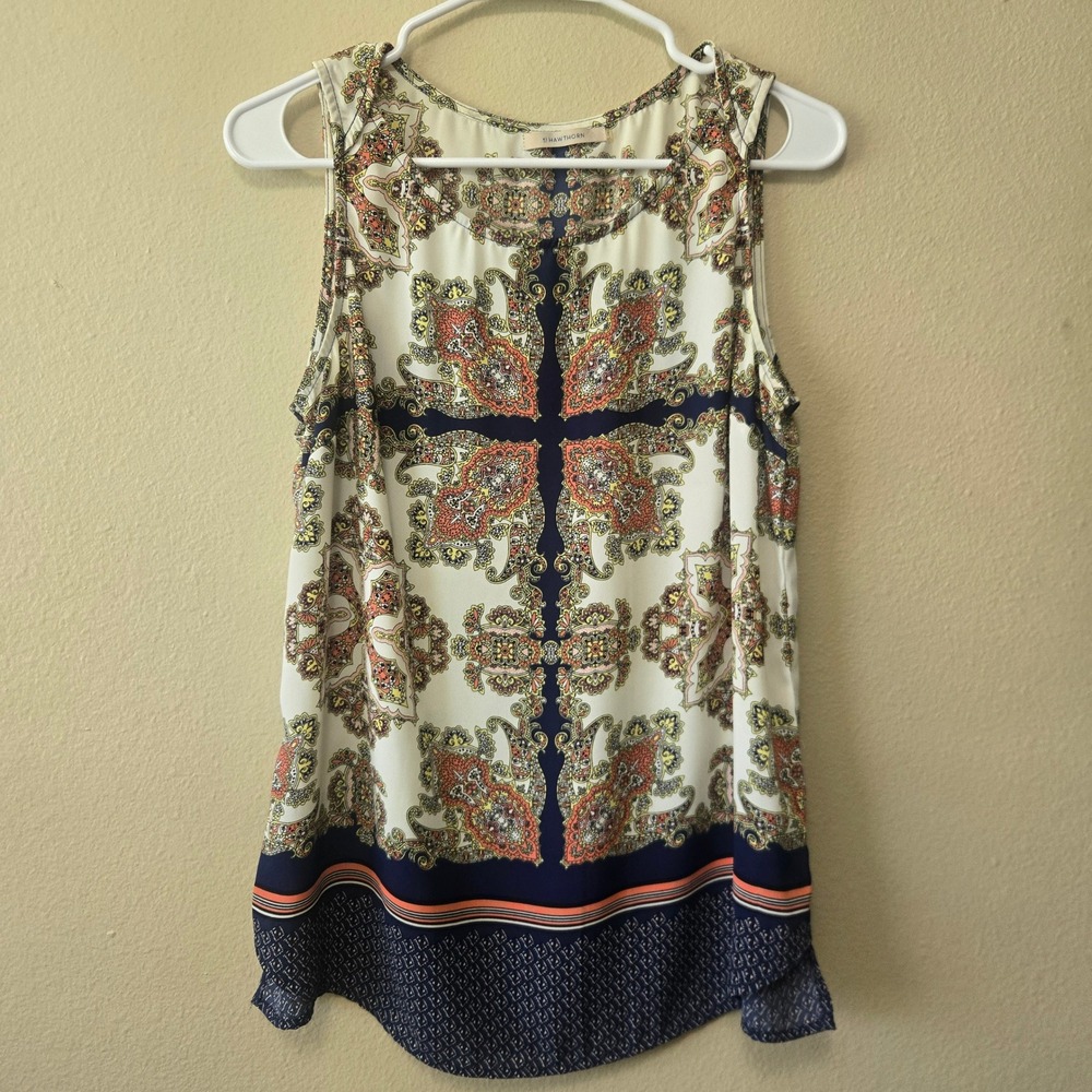 41 Hawthorn Womens Sleeveless Paisley Print Blouse Navy Orange Multi 32274 Small